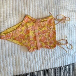 Anthropologie Yellow and Orange Floral One Piece Swimsuit